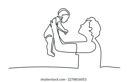 Father lifting son. Father's Day concept. One continuous line drawing.