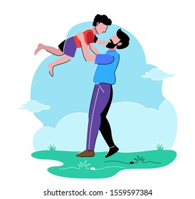 father lifting young son vector illustration