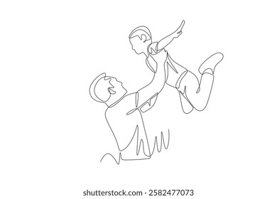 Father lifts his son. Father's day concept one-line drawing