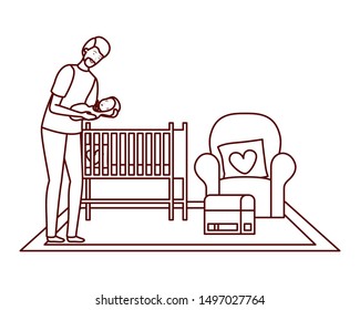 father with little boy with cradle characters