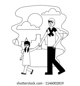 father with little girl in landscape