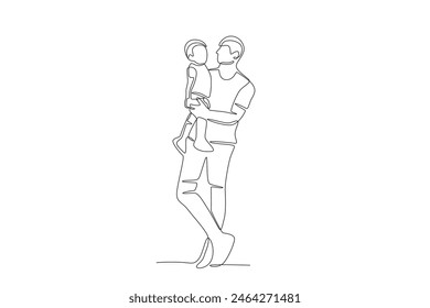 Father looking at his son while being carried. Father's day one-line drawing