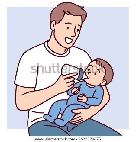 Father lovingly bottle-feeds his infant son, creating a strong emotional bond during nurturing moment at home while showing care and responsibility as a new parent