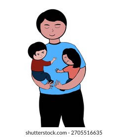 Un padre cargando amorosamente a sus dos hijos