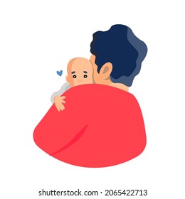 A father lovingly embraces his newborn baby. Vector illustration in a flat style isolated on a white background