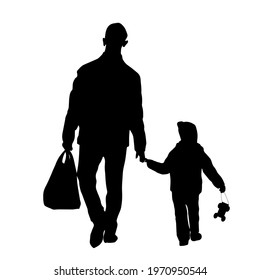 Father, a man with a child. Black silhouette. Vector illustration.