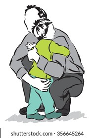 father man hugging a child son illustration