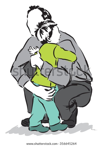 Father Man Hugging Child Son Illustration Stock Vector (Royalty Free ...