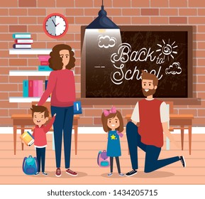 father and mother with boy and girl students