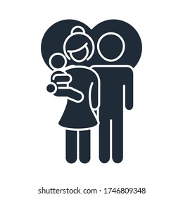 father and mother carrying a little son love family day, icon in silhouette style vector illustration