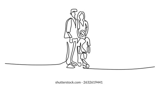 Father mother child continuous one line. Family love parenting concept. Togetherness unity silhouette.
