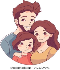 father mother and child, happy family smiling, family cartoon