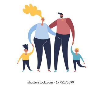 Father, mother, daughter and  son together. Happy family concept. Flat design vector illustration