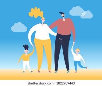 Father, mother, daughter and  son together. Happy family concept. Flat design vector illustration