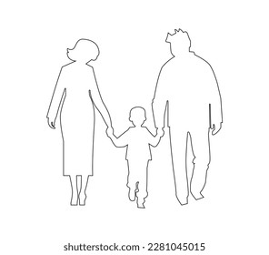 Father and mother figure holding hands with child. Mom with dad and son. Vector illustration for concepts of family.