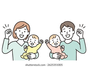 Father and Mother Holding Baby and Making a Fist Pump