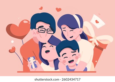 father and mother hug their child
