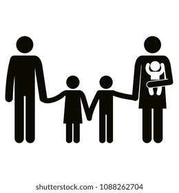 father and mother with kids silhouettes