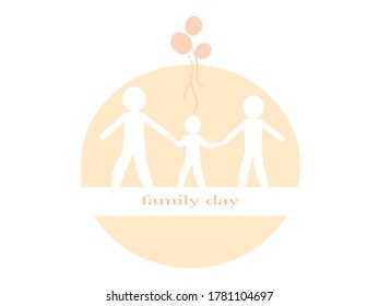 Father Mother And Little Child Holding Hands Together Inside Circle With Balloons On Top With Text, Flat Vector Icon Isolated On White Background For Graphic Design, Sign And Symbol Of Family Day