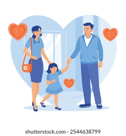 Father and mother playing with daughter. Happy family raising children. Family lifestyle activity concept. Flat vector illustration.