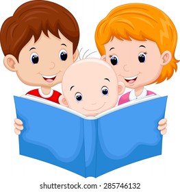 Father and mother reads with her son 