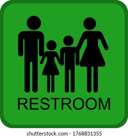 
Father, Mother, Son And Daughter Icon, Or Family Break Room Sign. Restroom Sign