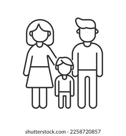 Father, mother and son or daugther. Vector thin line icon illustration for concepts of family