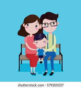 Father, Mother, and son happy to sit on the chair, Vector Cartoon