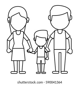 father mother and son hing hands thin line