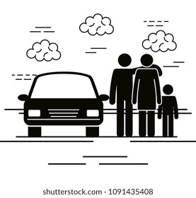 father and mother with son silhouettes