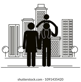 father and mother with son silhouettes