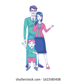 Father, mother and son standing over white background, colorful design, vector illustration