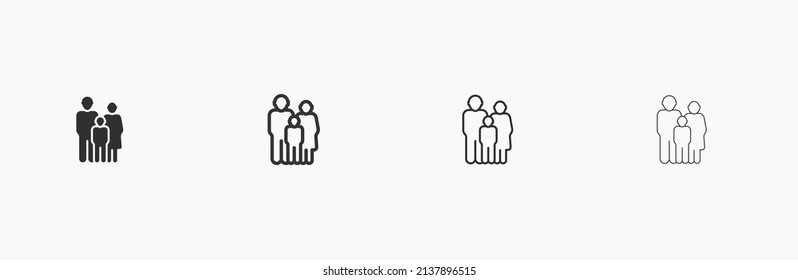 Father and mother standing with son flat vector icon