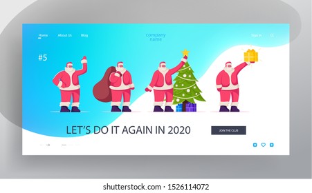 Father Noel Congratulation Website Landing Page. Cute Santa Claus Character in Red Costume Greeting with Xmas and New Year Season. Merry Christmas Web Page Banner. Cartoon Flat Vector Illustration