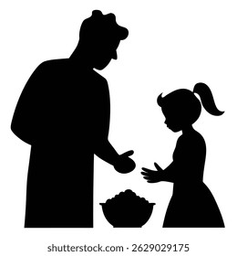 Father Offering Popcorn to Daughter Silhouette