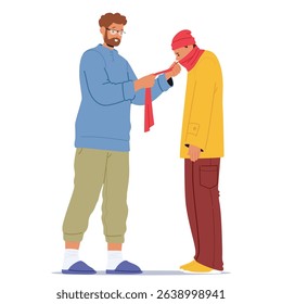 Father overprotecting adorable teenage son showcasing problem of family separation isolated on white. Psychological troubles between parent and spouses vector illustration. Excessive control