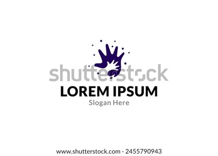 Father palm logo with child palm inside decorated with stars flat vector design style