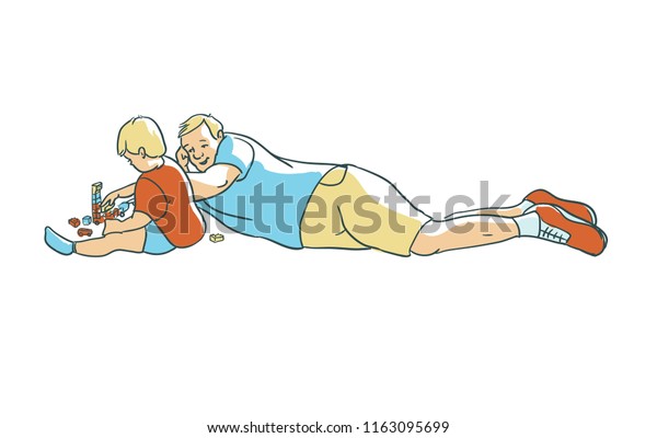 Father Plaing His Son Talking Him Stock Vector Royalty Free 1163095699