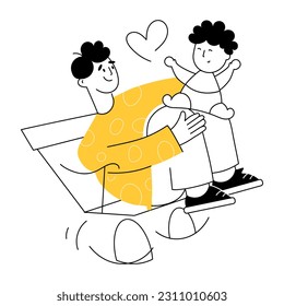 Father playing with baby, hand drawn illustration 