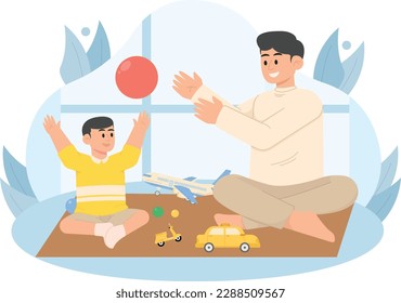 A Father Is Playing Ball With His Son Illustration