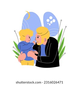 Father playing with children on Father's Day flat illustration