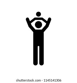 Father playing with his baby on his shoulders and their pet dog at one side icon vector icon. Simple element illustration. Can be used for web and mobile.