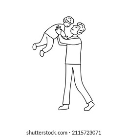 Father playing with his child doodle illustration in vector. Hand drawn illustration of father playing with his son.