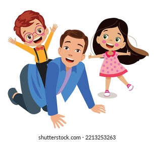 father playing with his child on his back