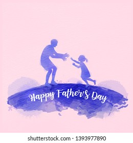 Father playing with his daughter silhouette plus abstract watercolor painted. Happy father's day. Sport and recreation. Digital art painting. Vector illustration