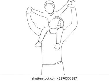 A father playing with his son. Father's Day one-line drawing