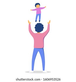 Father playing with his son. Man and child having fun. Dad spend time with child. Parent and kid happy together. Outdoor activity with kid. Isolated vector illustration