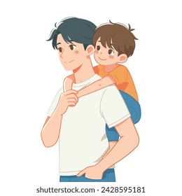 Father playing an Piggyback Son Illustration