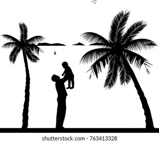 Father plays with her child on the beach