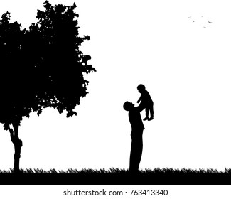 Father plays with his child in the park